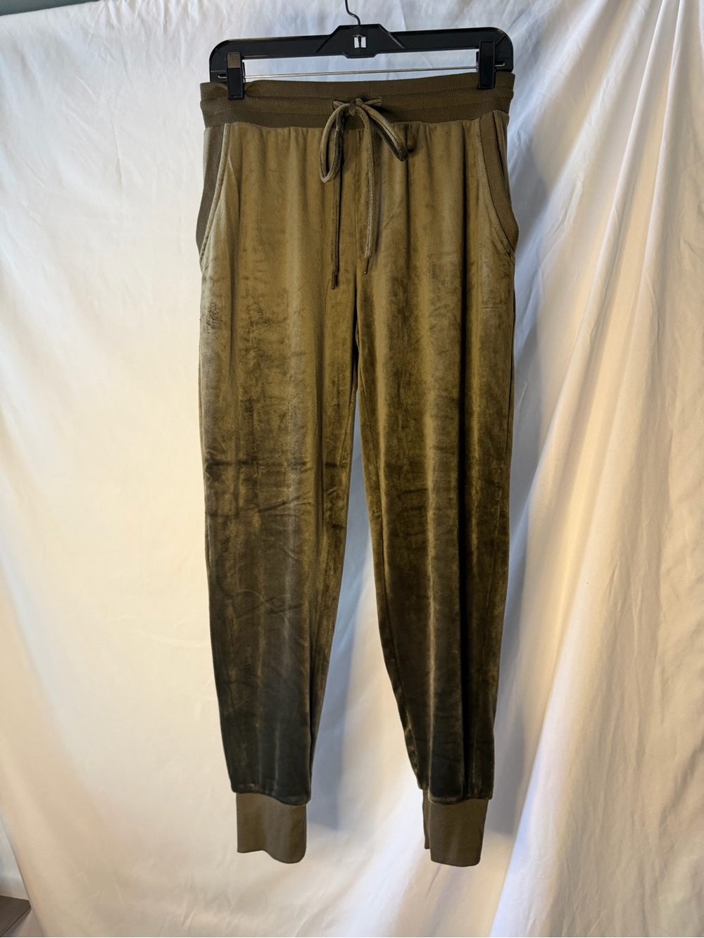 Felina Olive Green Velour Joggers with Drawstring Waist